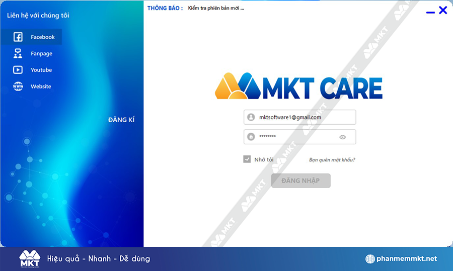 Đăng nhập vào phần mềm MKT Care Đăng nhập vào phần mềm MKT Care