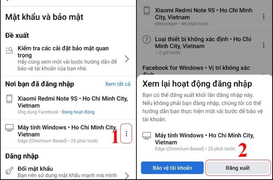 Cách đăng xuất Facebook khỏi các thiết bị khác bằng điện thoại.