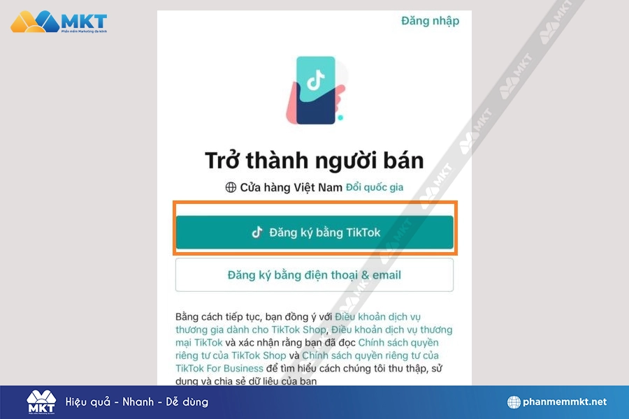 Chọn Đăng ký bằng TikTok Chọn Đăng ký bằng TikTok
