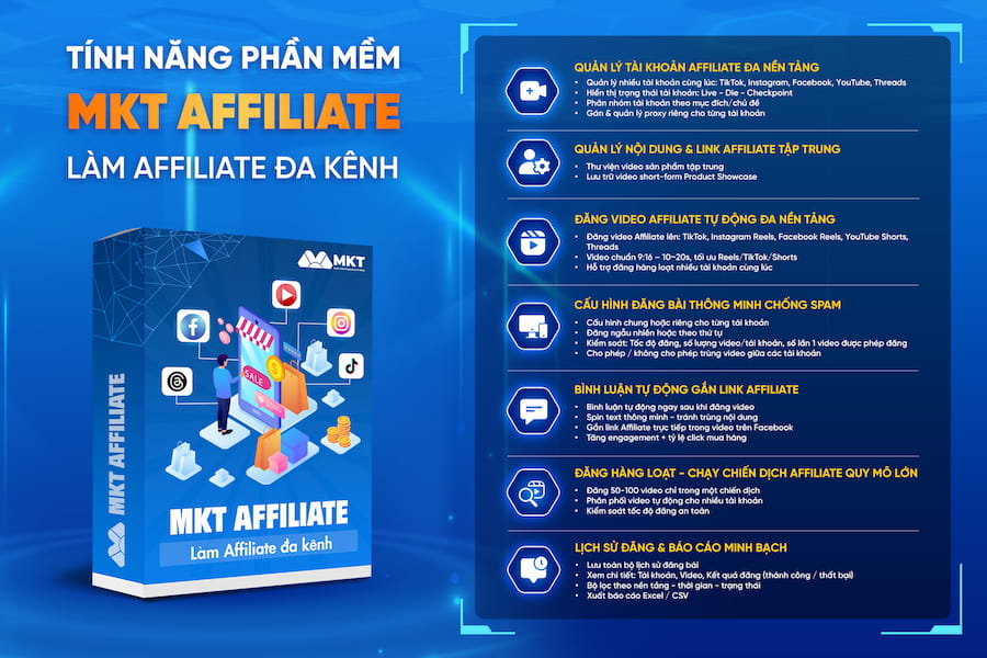 Bộ tính năng của phần mềm MKT Affiliate